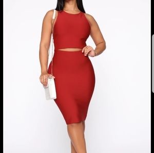 Cropped Top Midi 2 Piece Set Red